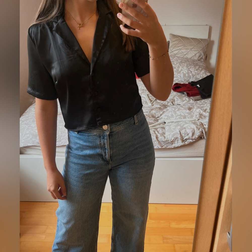 Topshop Black Satin Shirt